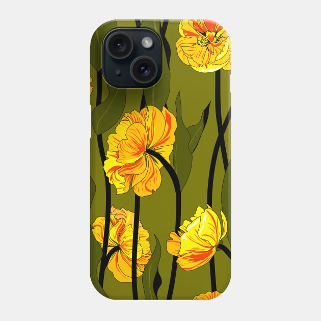 double tulips on olive green Phone Case by kobyakov
