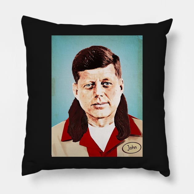 JFK mullet 35th US president John bowling Pillow by Captain-Jackson