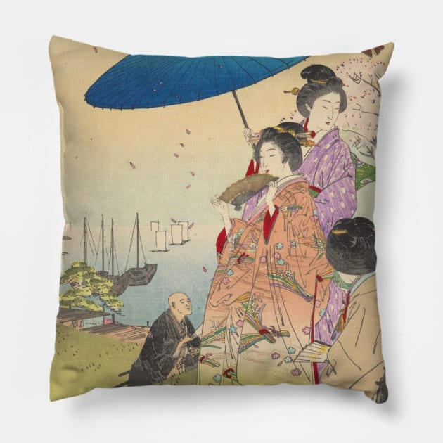 Geisha in Springtime - vintage Japanese art Pillow by geekmethat