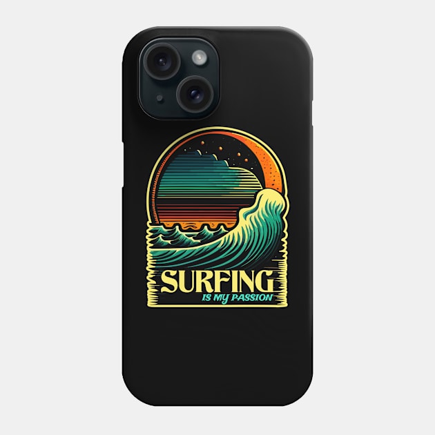 Surfing Is My Passion - Ocean Waves And Setting Sun Phone Case by funfun