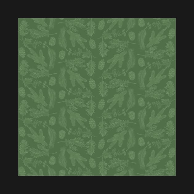 Sage Green Evergreen Scene  - Monochrome - Cozy Winter Collection by GenAumonier