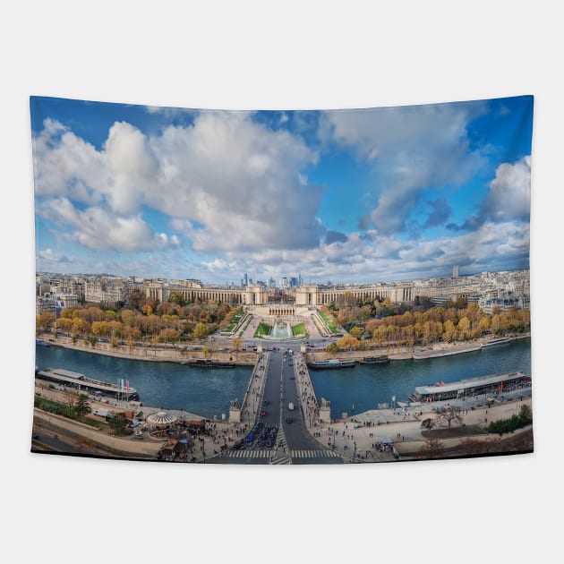 Panoramic Paris along Seine river Tapestry by psychoshadow