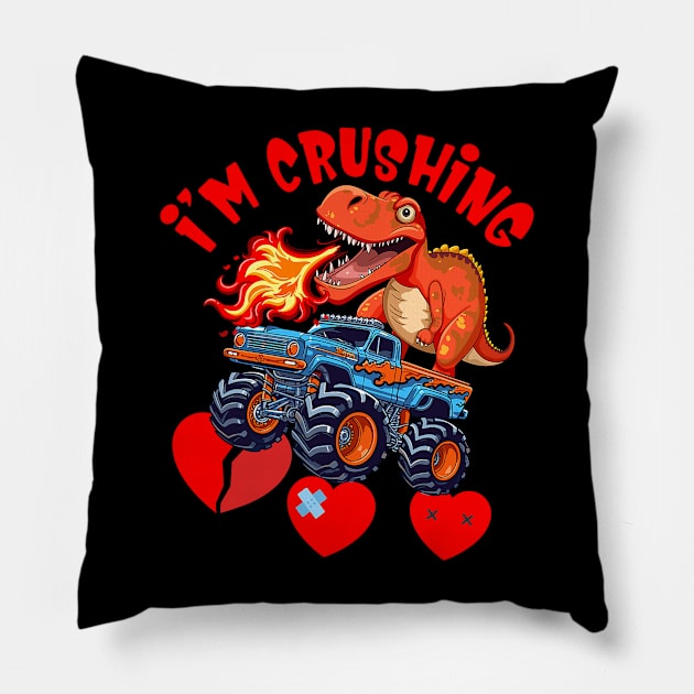 I Crush Hearts Monster Truck Toddler Boys Girl Valentine Day Pillow by Neldy