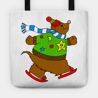 ICE Skater Brown Bear Lover Merry Christmas Sweater Tote