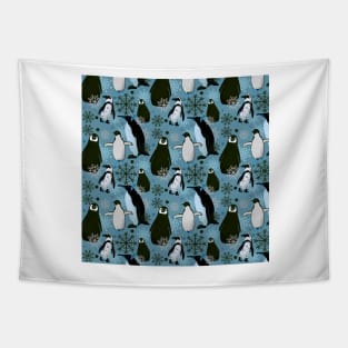 Snowy Penguins - Teal Tapestry