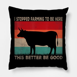 I Stopped Farming To Be Here This Better Be Good Cow Vintage Pillow