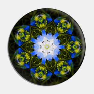 Kaleidoscopic Mandala Baby Blue Eyes Flower Pin