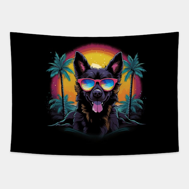 Retro Wave Cattledog Dog Shirt Tapestry by Miami Neon Designs