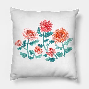 Chrysanthemum Watercolor & Pen Print - Pastels Pillow