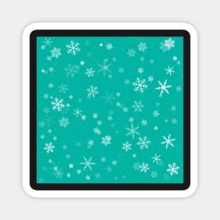 White and Turquoise Snowflake Winter Pattern Magnet