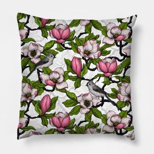 Blooming magnolia and titmouse bird Pillow