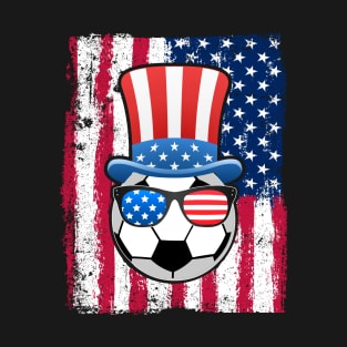 Soccer Ball American Flag 4th of July Funny Gift T-Shirt