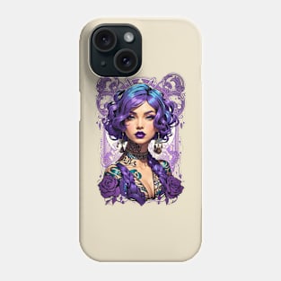 Bohemian Purple haired woman retro vintage tribal design Phone Case