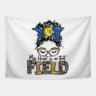 My Heart Is On That Field Softball Tee Leopard Softball Mom Tapestry