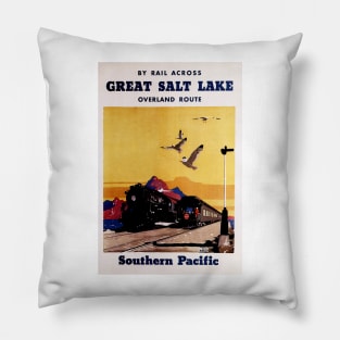 By Rail Across Great Salt Lake Overland Route Utah America USA Vintage Rail Pillow