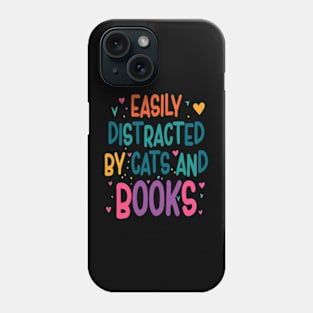 easily distracted by cats and books Phone Case