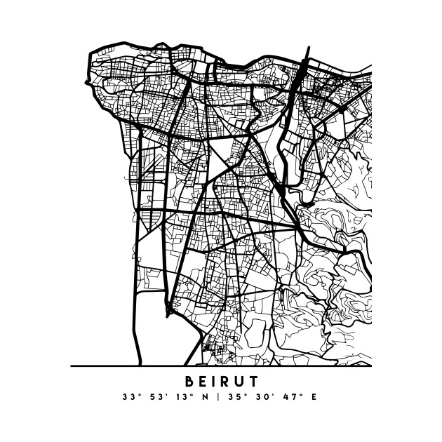 BEIRUT LEBANON BLACK CITY STREET MAP ART by deificusArt