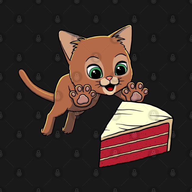 Abyssinian Cat excited to eat Red Velvet Cake by Crazy Cool Catz