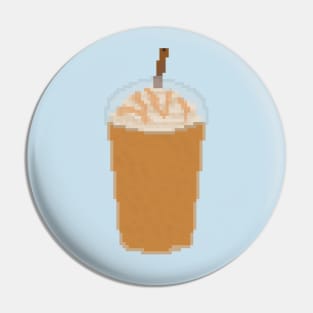 Iced frappe coffee with caramel pixel art Pin