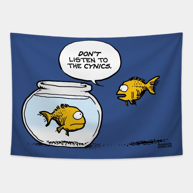 Cynical Fish Tapestry by ShannonWheeler