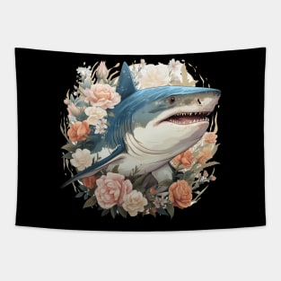 WHITE shark colorful floral Tapestry