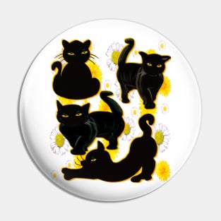 Cat silhouette on top of wildflowers feelings pattern black cats  among dandelions And daisies floral bright flowers Pin