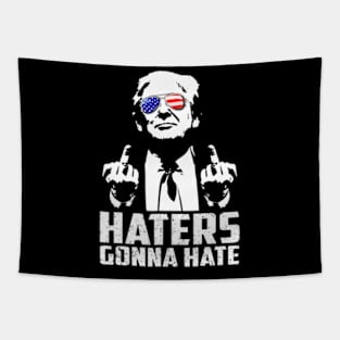 Funny Haters Gonna Hate President Donald Trump Middle Finger Tapestry