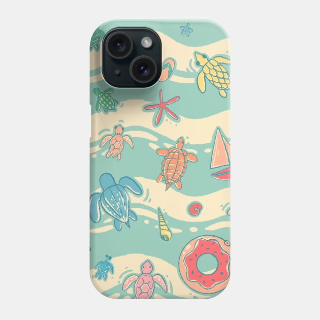 Sea turtles with pool and beach toys Phone Case by narwhalwall