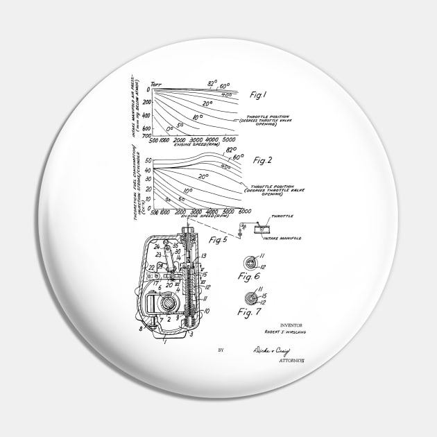 Control Mechanism for Adjusting the Fuel Engine Vintage Patent Hand Drawing Pin by TheYoungDesigns