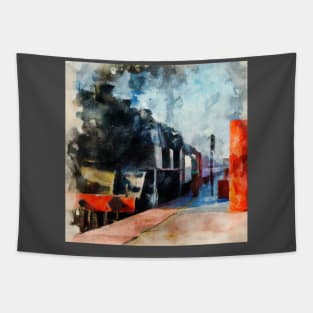 Steam Locomotive Pulling Into Station Tapestry