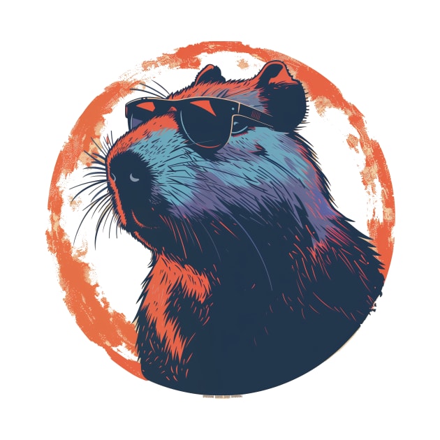 Retro Capybara with Sunglasses Circle Design by Vlaa