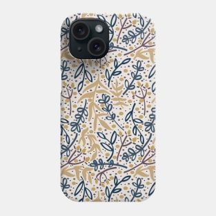 Botanicals and Dots - Hand Drawn Design - Navy Blue, Yellow, Brown, and Cream White Phone Case