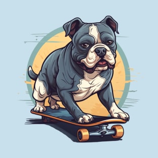 American bully on skatboard blue tone T-Shirt