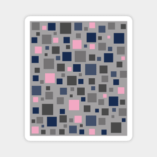 Blue, Blush Pink and Grey Squares Magnet