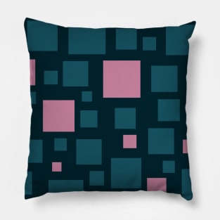 Dark Velvet Green and Blush Pink Squares Pillow