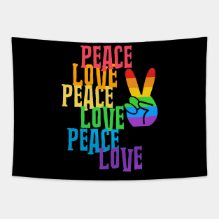 PEACE Sign Hand Rainbow Retro Love Tapestry