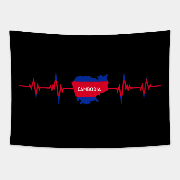 Heartbeat Map Design Cambodian Flag Cambodia Tapestry by MGS