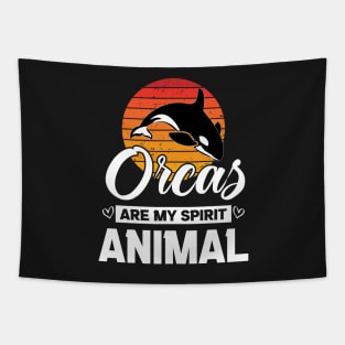 Orcas Are My Spirit Animal Retro Sunset Funny Orca Whale quote Tapestry