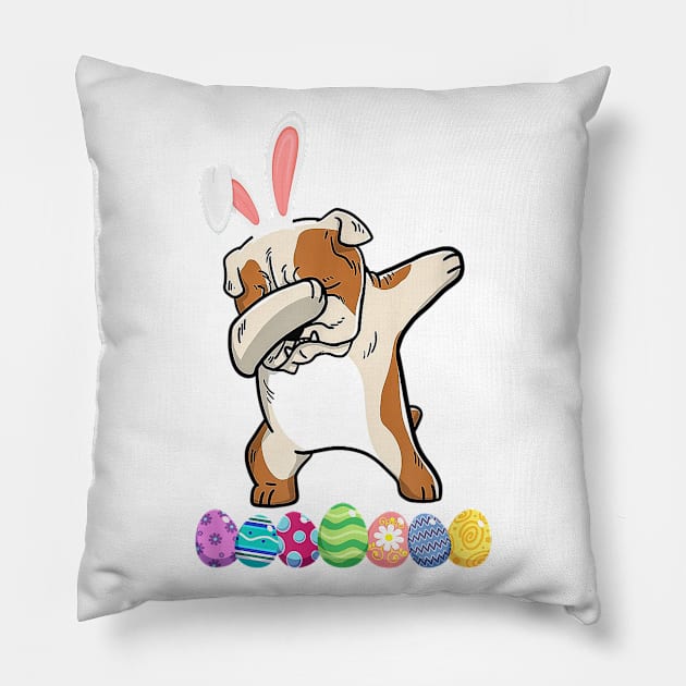 Dabbing English Bulldog For Easter Eggs Day Pillow by Rojio