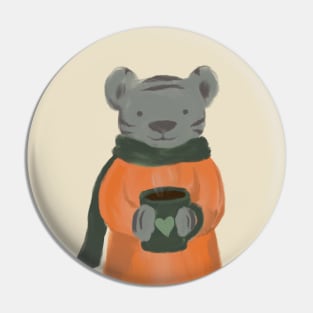 Tiger with a coffee cup Pin