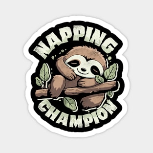 Funny Sloth Napping Champion Magnet