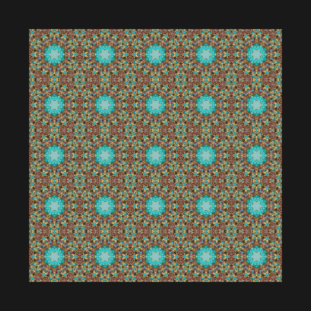 Turquoise and Gold gemmed Kaleidoscope pattern 8 by Swabcraft