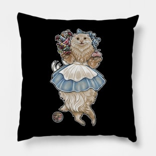 Ferret Alice In Wonderland With Tea Cups - White Outlined Version Pillow