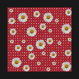 Retro 1960s Style Sixties Vintage Daisies Pattern Design Red T-Shirt