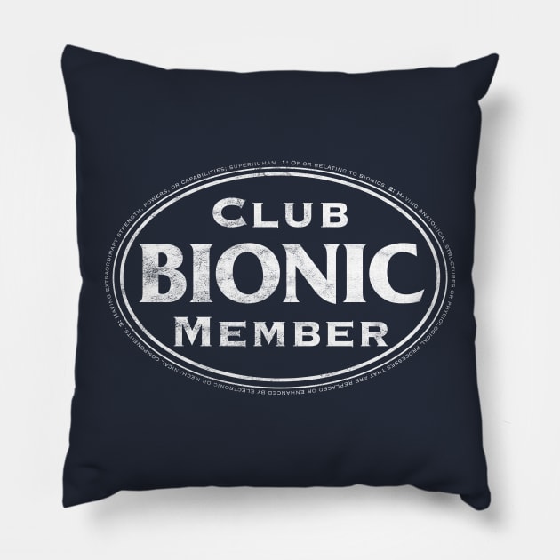 Bionic Club Member in White/Distressed Pillow by YOPD Artist