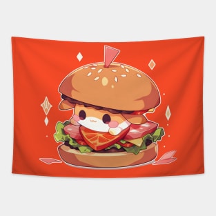 Super Kawaii Chibi Burger Kun - Cute Food Art Tapestry