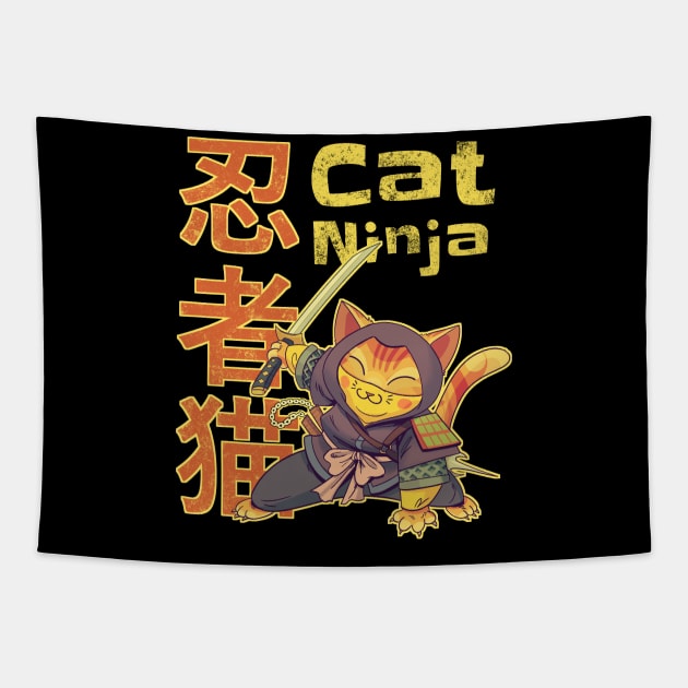 Kawaii cat ninja, Neko ninja, cute japanese cat Tapestry by Radarek_Design