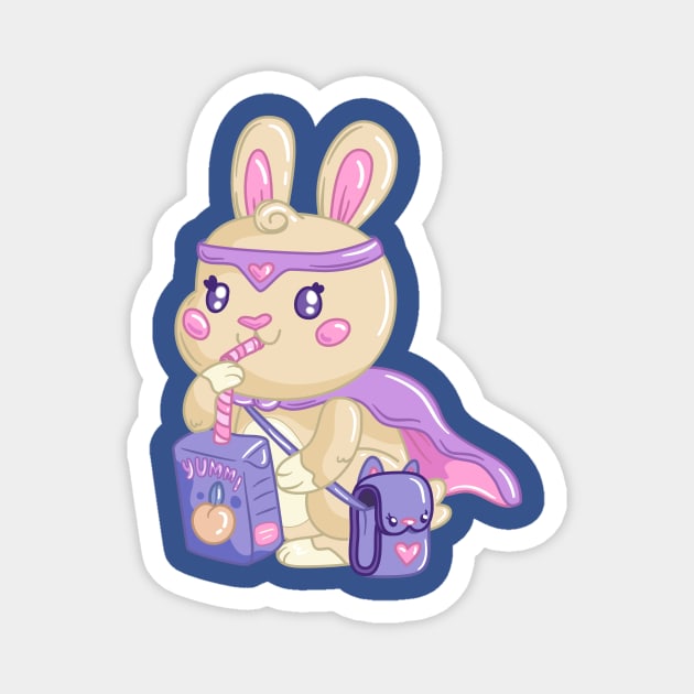 Kawaii superhero bunny drinks juice Magnet by levinanas_art