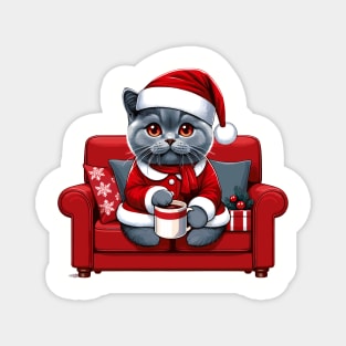 British Shorthair Cat Drinking Coffee Christmas Magnet