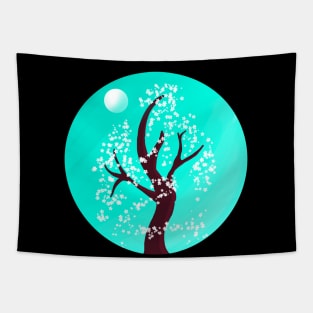 Beautiful Scenery with a Tree and Moon Tapestry